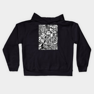 Textured Black and White Rose Pattern Kids Hoodie